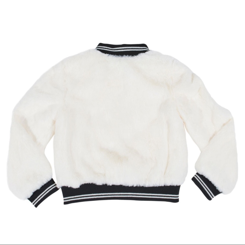NWT Plush Faux Fur Bomber Jacket w/Fashion Patches - Picture 4 of 4